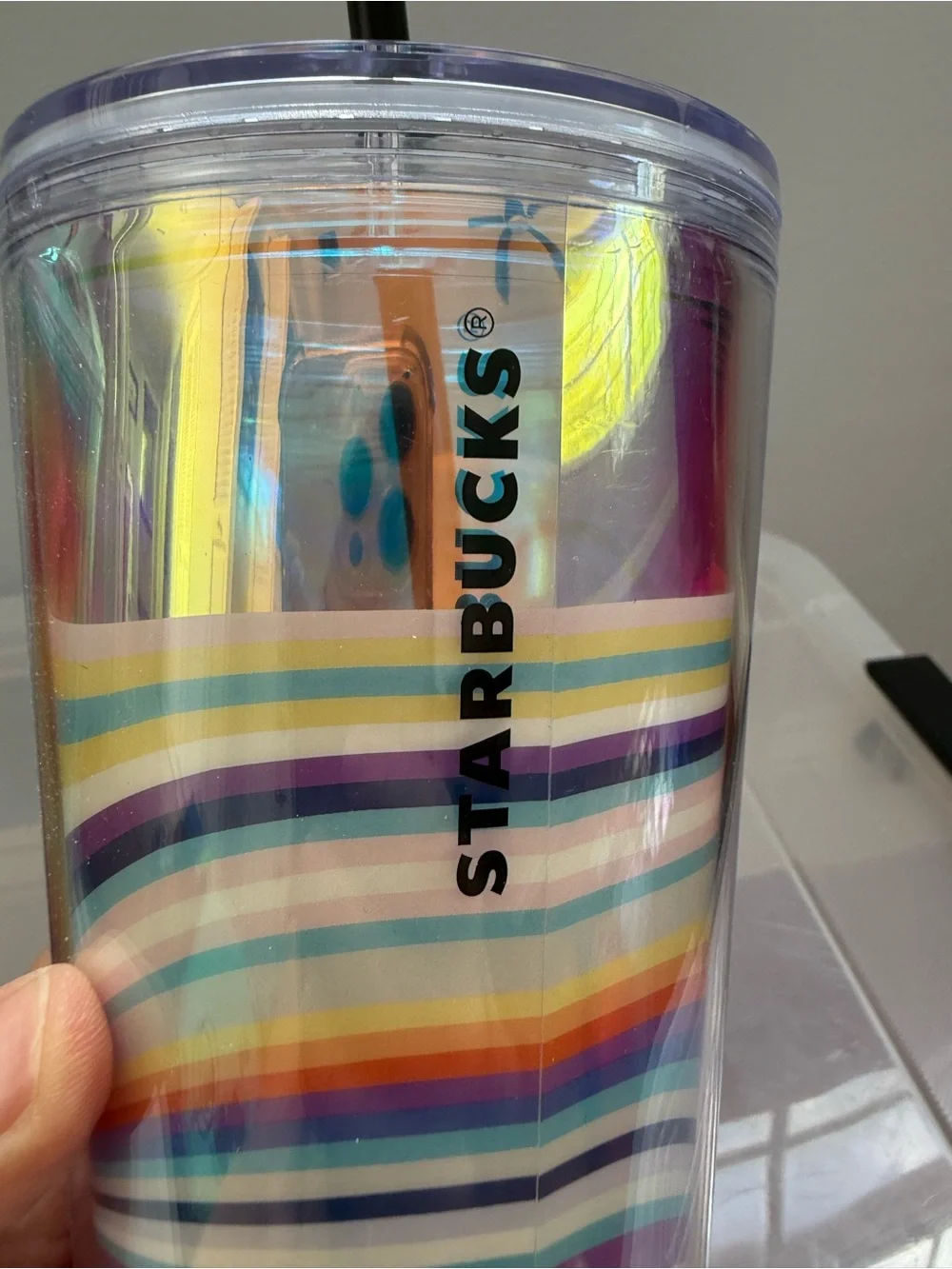 Set of Two Starbucks Iridescent Rainbow and Multicolor Cups